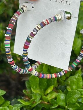 Kendra Scott oversized Reece silver Colorful Beaded Hoop Earrings nwt